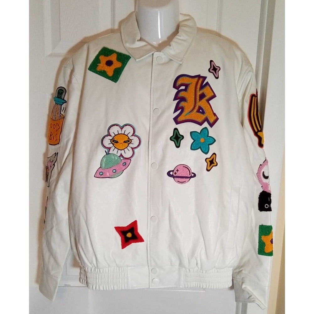 Klcoud9 Premium Leather Jacket Multiply Patches White Men's LG